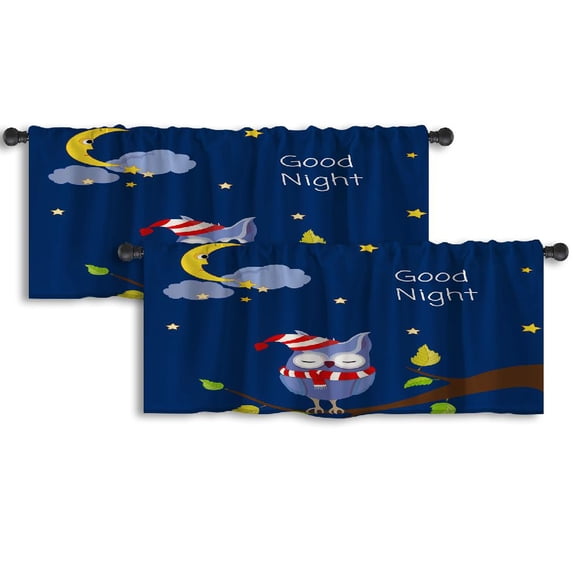 LALILO Kitchen Curtain Valance Yellow Time Good Night With Rod Pocket Window Curtain 52"x 18" Set of 2