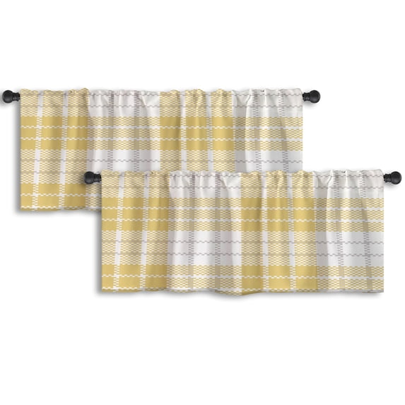 LALILO Kitchen Curtain Valance Yellow White Check Rod Pocket Window Curtain 52"x 18" Set of 2