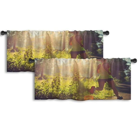 LALILO Kitchen Curtain Valance Young Fitness Woman Rod Pocket Window Curtain 52"x 18" Set of 2