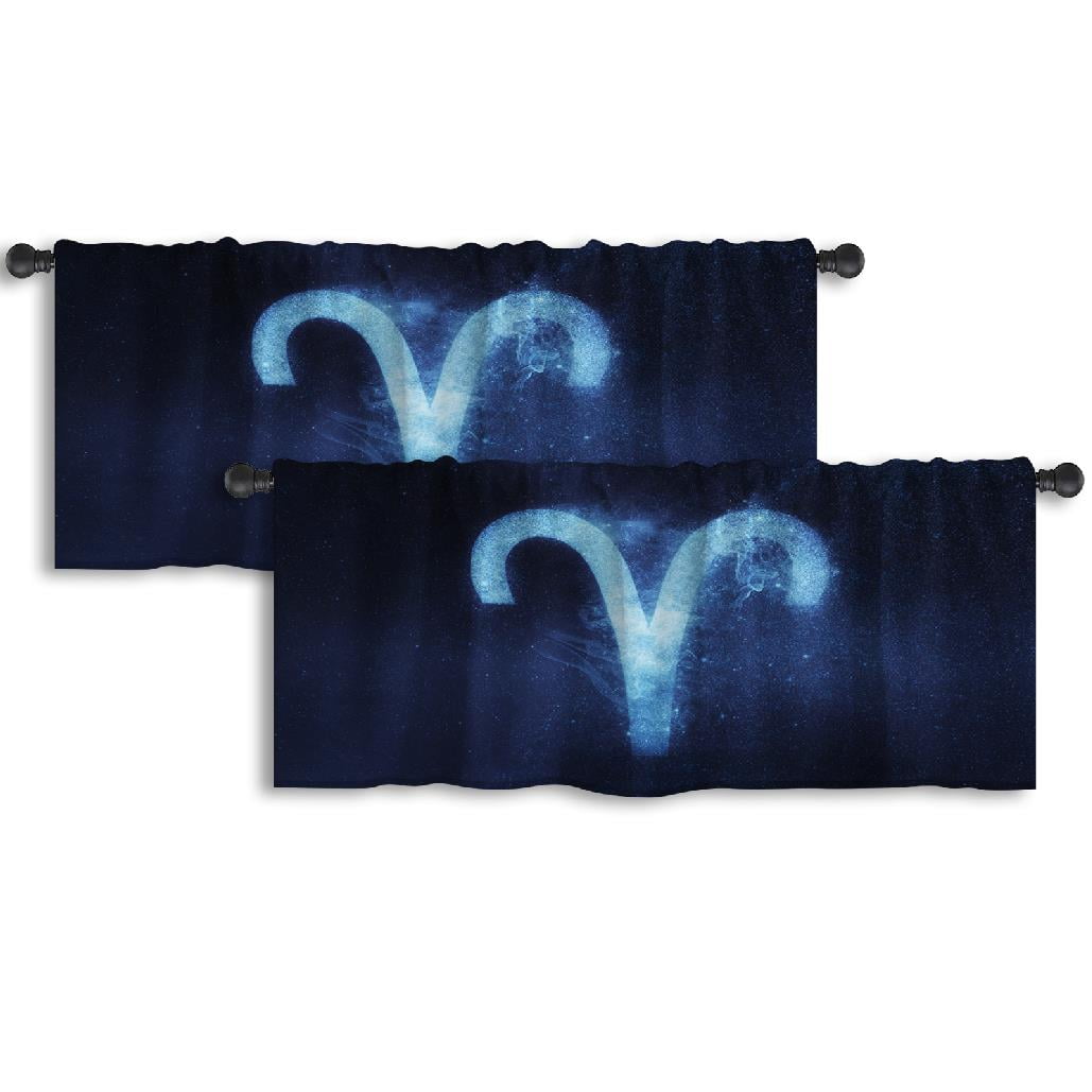 LALILO Kitchen Curtain Valance Zodiac Sign Night Sky Zodiac Rod Pocket