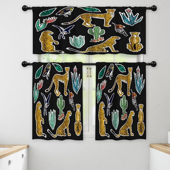 LALILO Kitchen Curtains and Valances Set of 3 36" And Plants Window Treatment Tiers for Window Decor