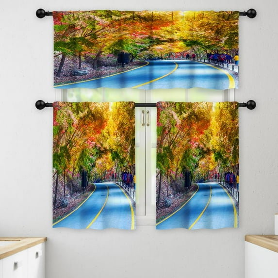 LALILO Kitchen Curtains and Valances Set of 3 36" Autumn Window Treatment Tiers for Window Decor