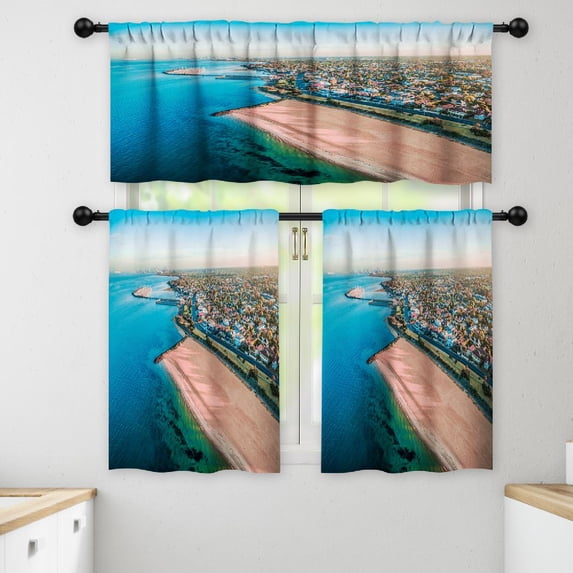 LALILO Kitchen Curtains and Valances Set of 3 36" Beach And Window Treatment Tiers for Window Decor