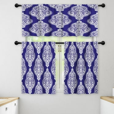 LALILO Kitchen Curtains and Valances Set of 3 36" Blue And Window Treatment Tiers for Window Decor
