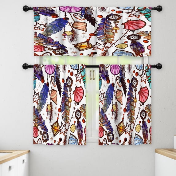 LALILO Kitchen Curtains and Valances Set of 3 36" Ethnic Window Treatment Tiers for Window Decor