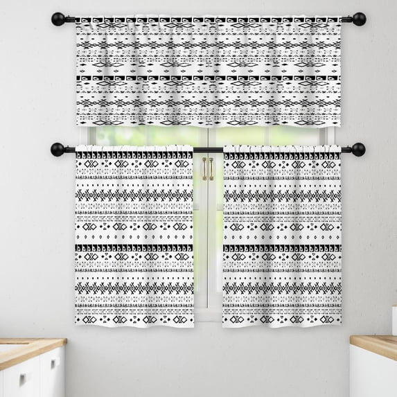 LALILO Kitchen Curtains and Valances Set of 3 36" Ethnic Window Treatment Tiers for Window Decor