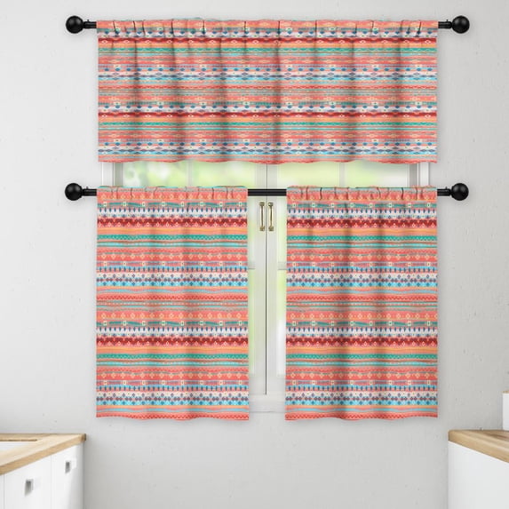 LALILO Kitchen Curtains and Valances Set of 3 36" Ethnic Window Treatment Tiers for Window Decor