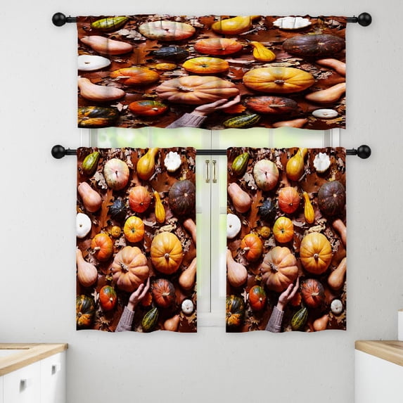 LALILO Kitchen Curtains and Valances Set of 3 36" Floral Window Treatment Tiers for Window Decor