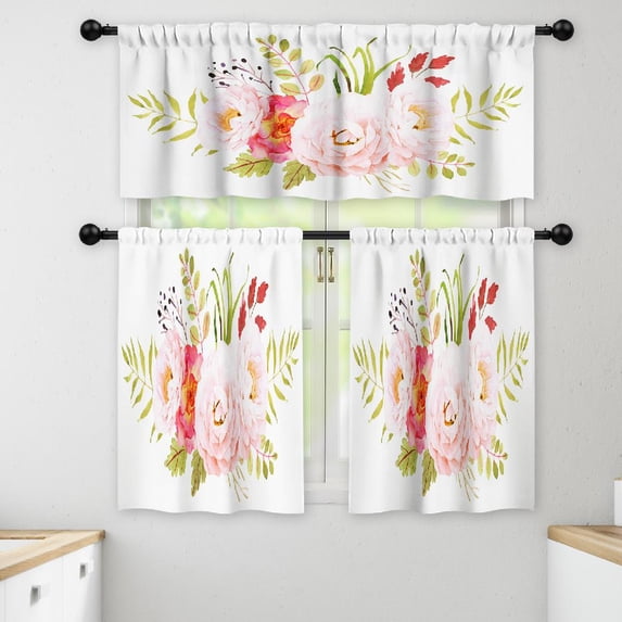 LALILO Kitchen Curtains and Valances Set of 3 36" Flower Window Treatment Tiers for Window Decor