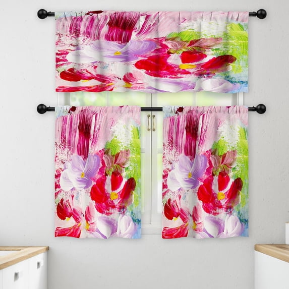LALILO Kitchen Curtains and Valances Set of 3 36" Flowers Window Treatment Tiers for Window Decor