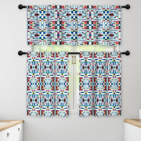 LALILO Kitchen Curtains and Valances Set of 3 36" Geometric Window Treatment Tiers for Window Decor