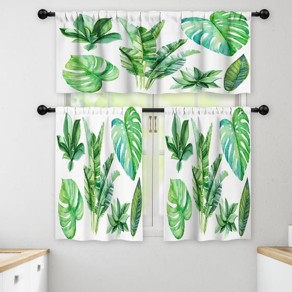 LALILO Kitchen Curtains and Valances Set of 3 36" Green Window Treatment Tiers for Window Decor