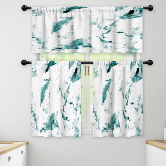 LALILO Kitchen Curtains and Valances Set of 3 36" Green Window Treatment Tiers for Window Decor