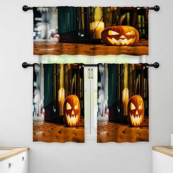 LALILO Kitchen Curtains and Valances Set of 3 36" Halloween Window Treatment Tiers for Window Decor