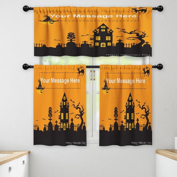LALILO Kitchen Curtains and Valances Set of 3 36" Halloween Window Treatment Tiers for Window Decor