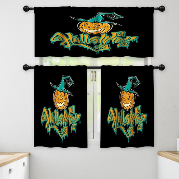 LALILO Kitchen Curtains and Valances Set of 3 36" Halloween Window Treatment Tiers for Window Decor