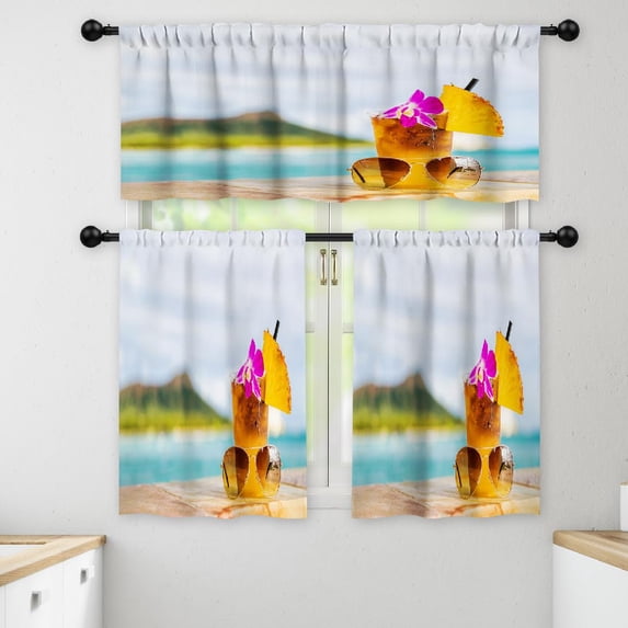 LALILO Kitchen Curtains and Valances Set of 3 36" Hawaii Window Treatment Tiers for Window Decor