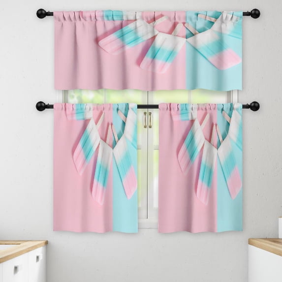 LALILO Kitchen Curtains and Valances Set of 3 36" Ice Cream Window Treatment Tiers for Window Decor