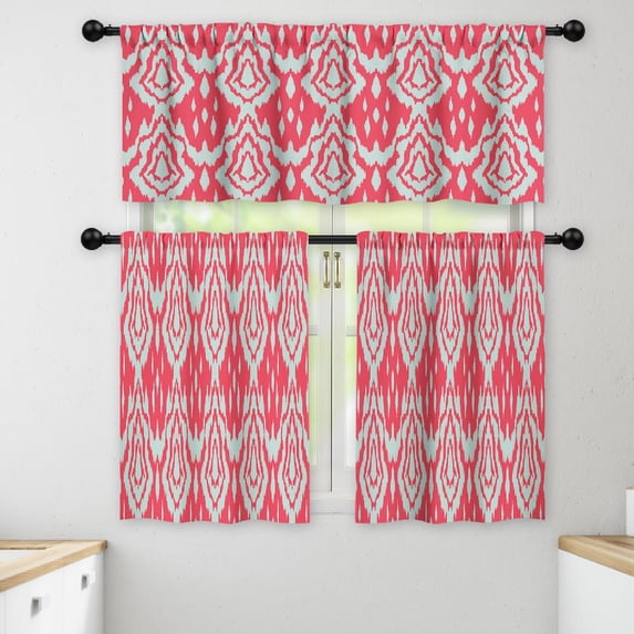 LALILO Kitchen Curtains and Valances Set of 3 36" Ikat Tie Window Treatment Tiers for Window Decor