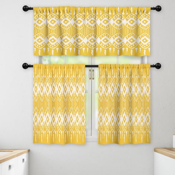 LALILO Kitchen Curtains and Valances Set of 3 36" Ikat Tie Window Treatment Tiers for Window Decor