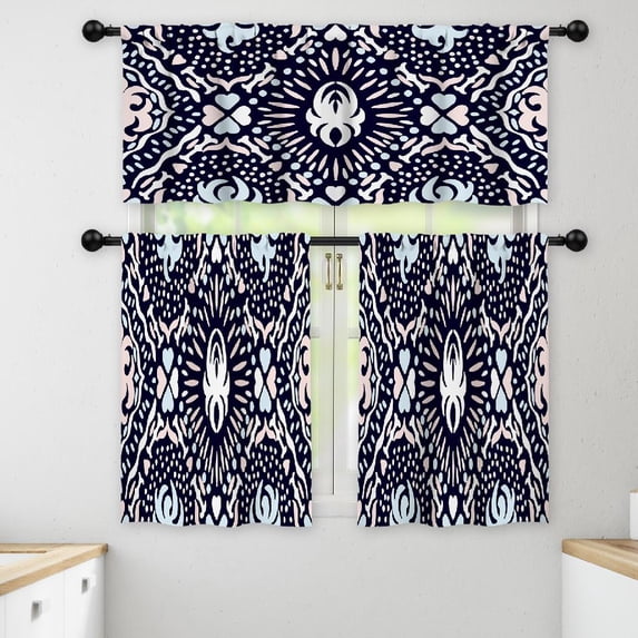 LALILO Kitchen Curtains and Valances Set of 3 36" Ikat Tie Window Treatment Tiers for Window Decor