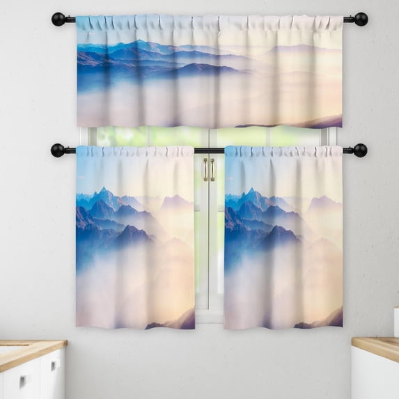 LALILO Kitchen Curtains and Valances Set of 3 36" Mountain Window Treatment Tiers for Window Decor