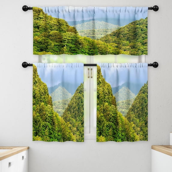 LALILO Kitchen Curtains and Valances Set of 3 36" Mountain Window Treatment Tiers for Window Decor