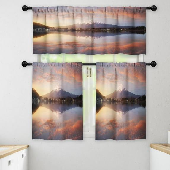 LALILO Kitchen Curtains and Valances Set of 3 36" Mountain Window Treatment Tiers for Window Decor