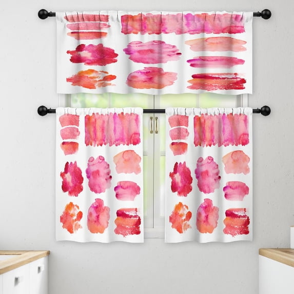 LALILO Kitchen Curtains and Valances Set of 3 36" Pink Window Treatment Tiers for Window Decor