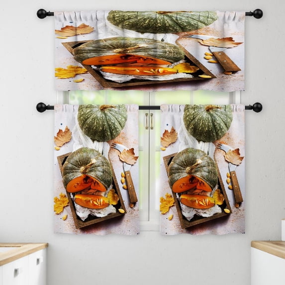 LALILO Kitchen Curtains and Valances Set of 3 36" Pumpkin Window Treatment Tiers for Window Decor