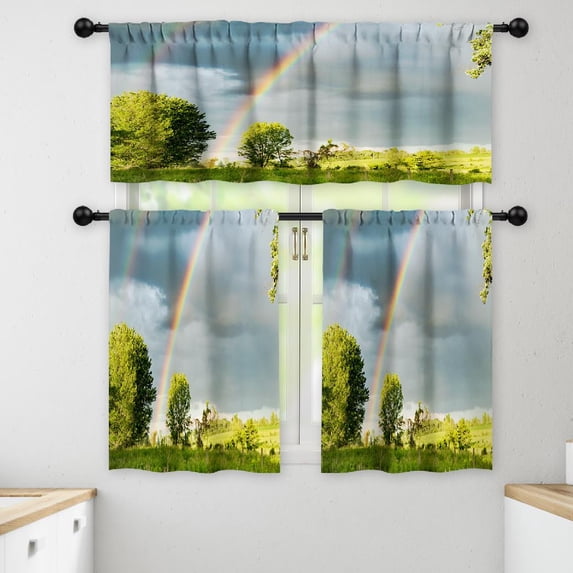 LALILO Kitchen Curtains and Valances Set of 3 36" Rainbow Window Treatment Tiers for Window Decor