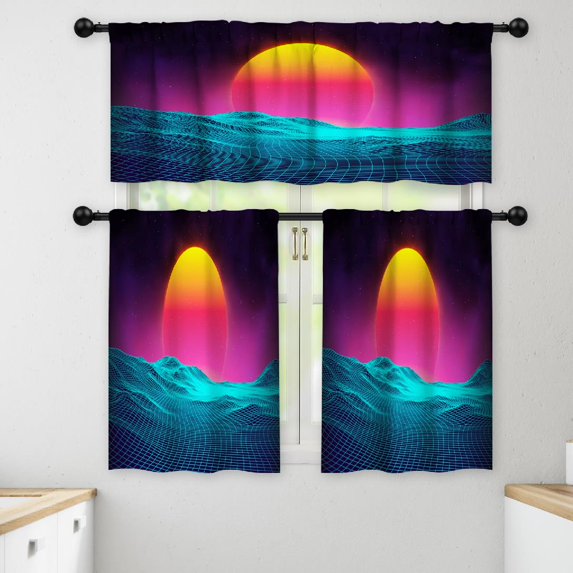 LALILO Kitchen Curtains and Valances Set of 3 36" Retro Window Treatment Tiers for Window Decor