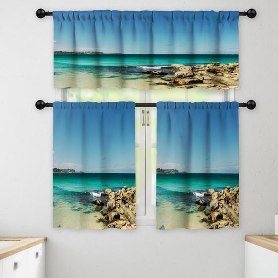 LALILO Kitchen Curtains and Valances Set of 3 36" Rocks Window Treatment Tiers for Window Decor