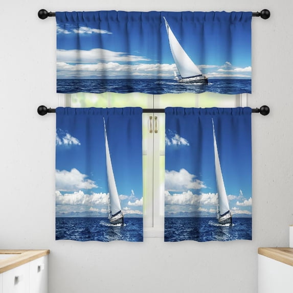LALILO Kitchen Curtains and Valances Set of 3 36" Sailing Window Treatment Tiers for Window Decor