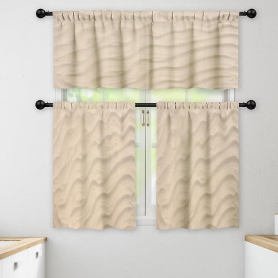 LALILO Kitchen Curtains and Valances Set of 3 36" Sand Brown Window Treatment Tiers for Window Decor