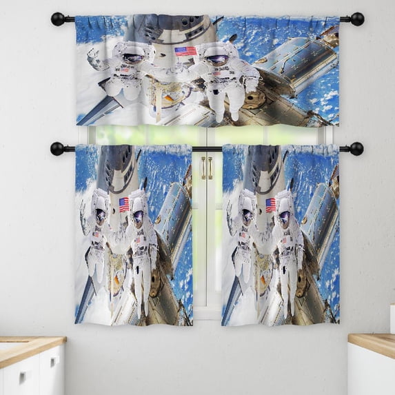 LALILO Kitchen Curtains and Valances Set of 3 36" Space Usa Window Treatment Tiers for Window Decor