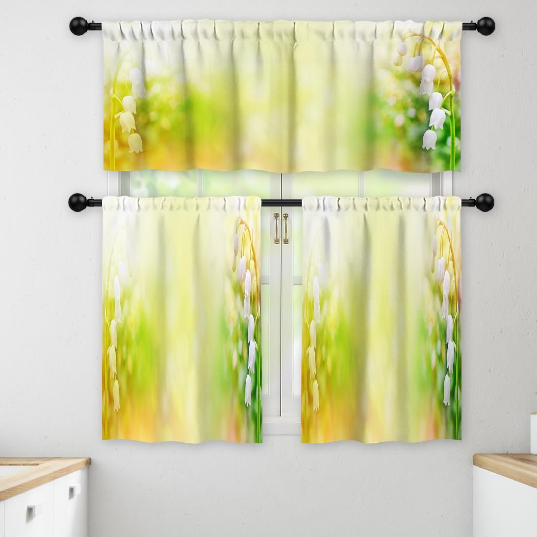 Garden Floral Kitchen Curtain Tier and Valance Set,3 Piece Rod Pocket Short Window Curtains-36inch Length,Butterfly Daisy Flower Small Window Treatments Tiers for Half Cafe Windows/Bedroom/Bathroom Garden Floral Kitchen Curtain Tier and Valance Set,3 Piece Rod Pocket Short Window Curtains-36inch Length,Butterfly Daisy Flower Small Window Treatments Tiers for Half Cafe Windows/Bedroom/Bathroom