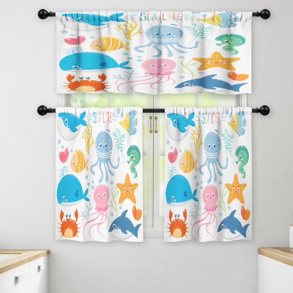 LALILO Kitchen Curtains and Valances Set of 3 36" Star Window Treatment Tiers for Window Decor