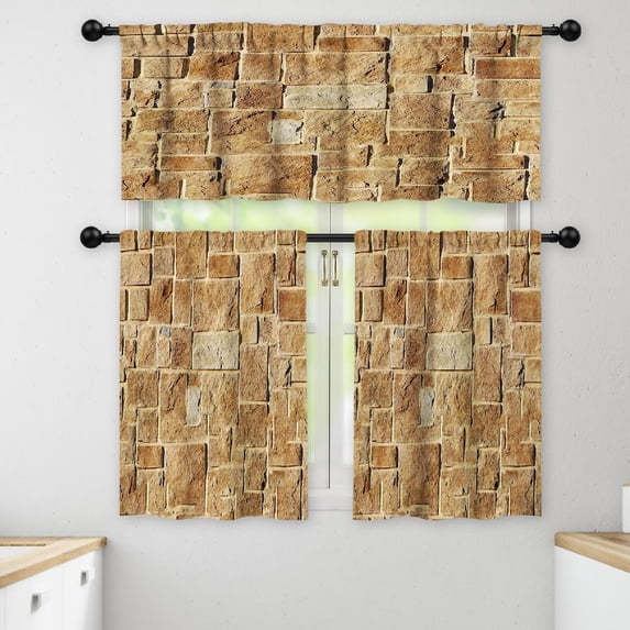 LALILO Kitchen Curtains and Valances Set of 3 36" Stone Window Treatment Tiers for Window Decor