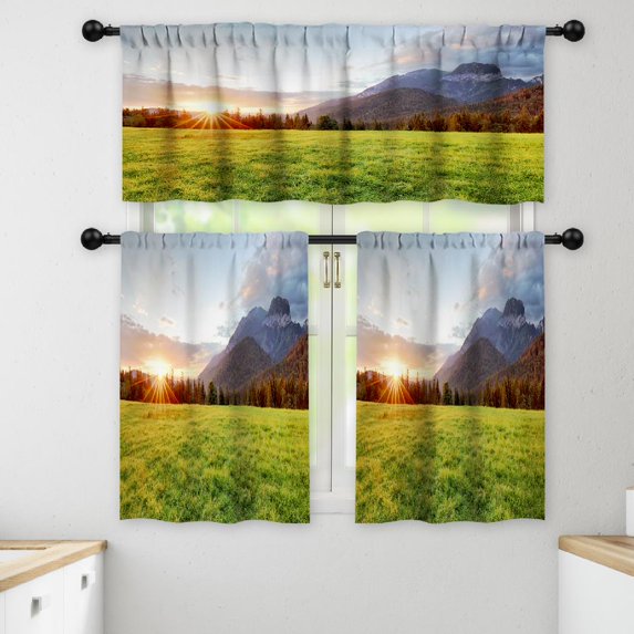 LALILO Kitchen Curtains and Valances Set of 3 36" Sunrise Window Treatment Tiers for Window Decor