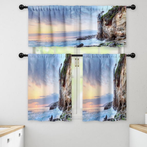 LALILO Kitchen Curtains and Valances Set of 3 36" Sunset Window Treatment Tiers for Window Decor