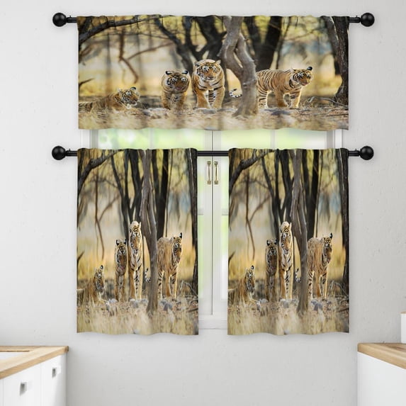 LALILO Kitchen Curtains and Valances Set of 3 36" Tiger Window Treatment Tiers for Window Decor