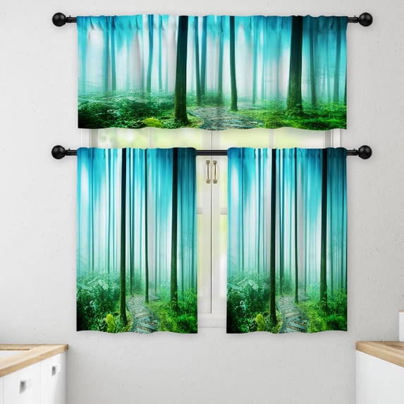 LALILO Kitchen Curtains and Valances Set of 3 36" Tree Floor Window Treatment Tiers for Window Decor