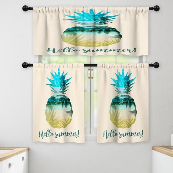 LALILO Kitchen Curtains and Valances Set of 3 36" Tropical Window Treatment Tiers for Window Decor