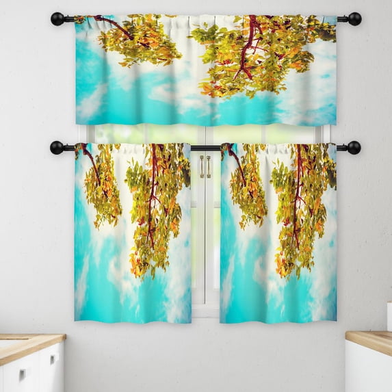 LALILO Kitchen Curtains and Valances Set of 3 36" Vintage Window Treatment Tiers for Window Decor