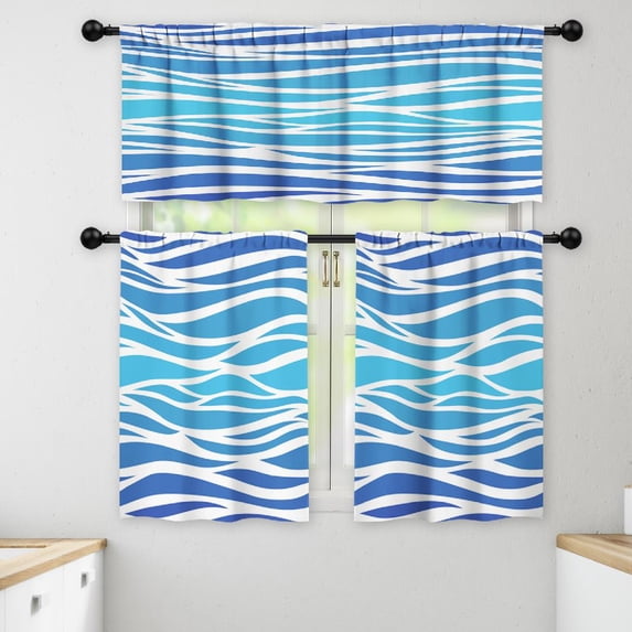 LALILO Kitchen Curtains and Valances Set of 3 36" Water Window Treatment Tiers for Window Decor