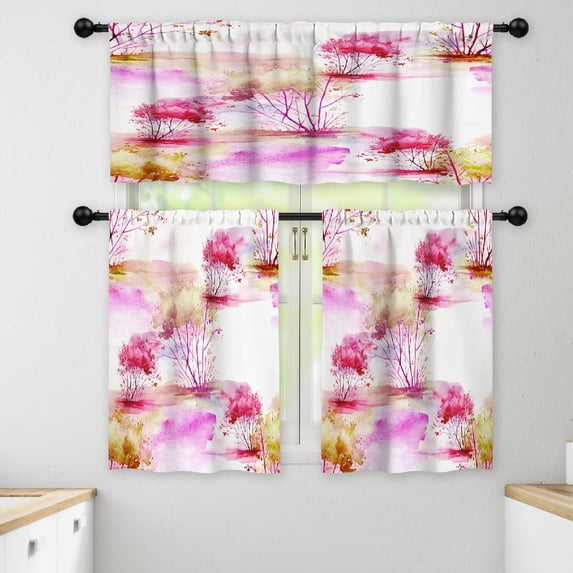 LALILO Kitchen Curtains and Valances Set of 3 36" Watercolor Window Treatment Tiers for Window Decor