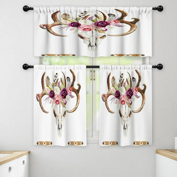 LALILO Kitchen Curtains and Valances Set of 3 36" Watercolor Window Treatment Tiers for Window Decor