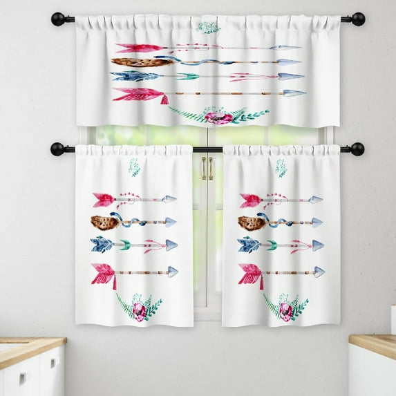 LALILO Kitchen Curtains and Valances Set of 3 36" Watercolor Window Treatment Tiers for Window Decor
