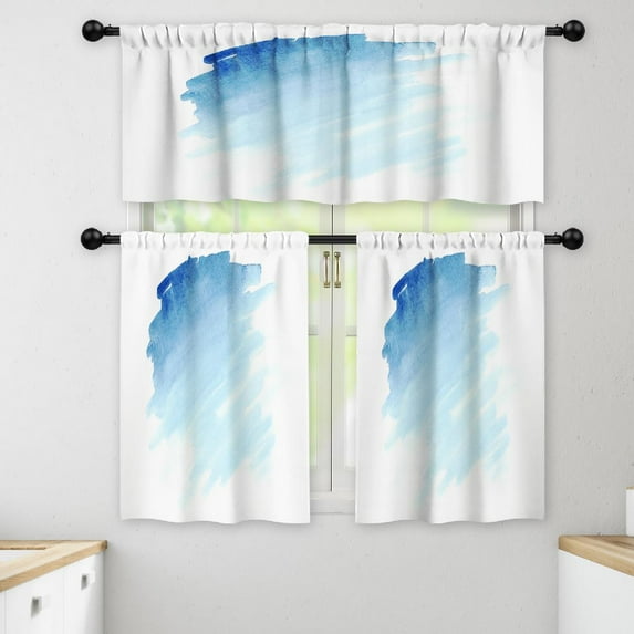 LALILO Kitchen Curtains and Valances Set of 3 36" Watercolor Window Treatment Tiers for Window Decor